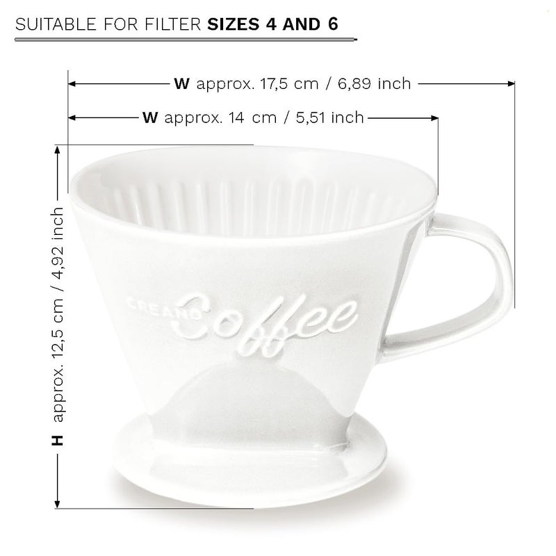 Creano XXL Porcelain Coffee Dripper White - Ceramic Cone Brewer - Pour Over Coffee Maker - Filter Size 4 - huge and heavy quality 800gr/28oz - 6 Colours availeble - Image 3
